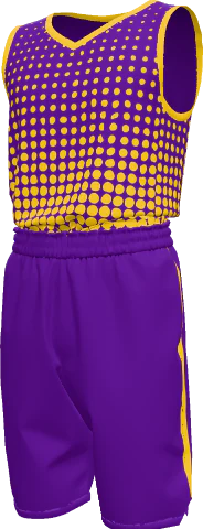Purple and gold basketball kit with halftone dots