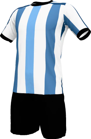 White men's soccer kit with sky blue stripes
