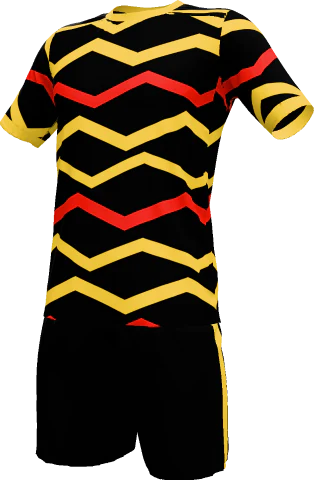 Black kit with yellow and red zigzags