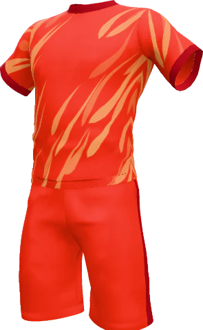 Red men's volleyball kit with light orange flames