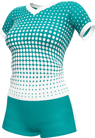 White kit with teal halftone dots
